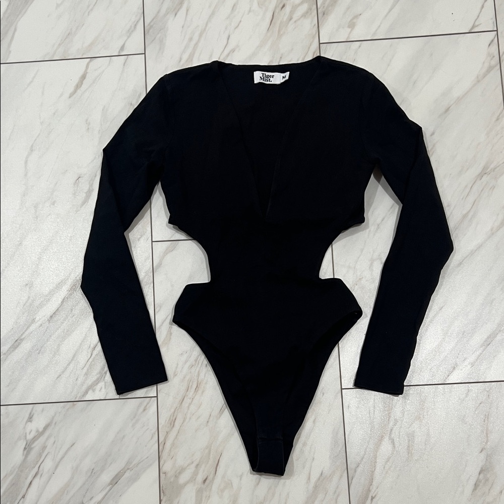 Black Long Sleeve Cut Out Bodysuit